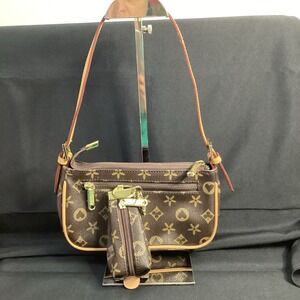 Lany Set Of‎ Pochette & Coin Accessory Pouch Brown Faux Leather EUC *As Is